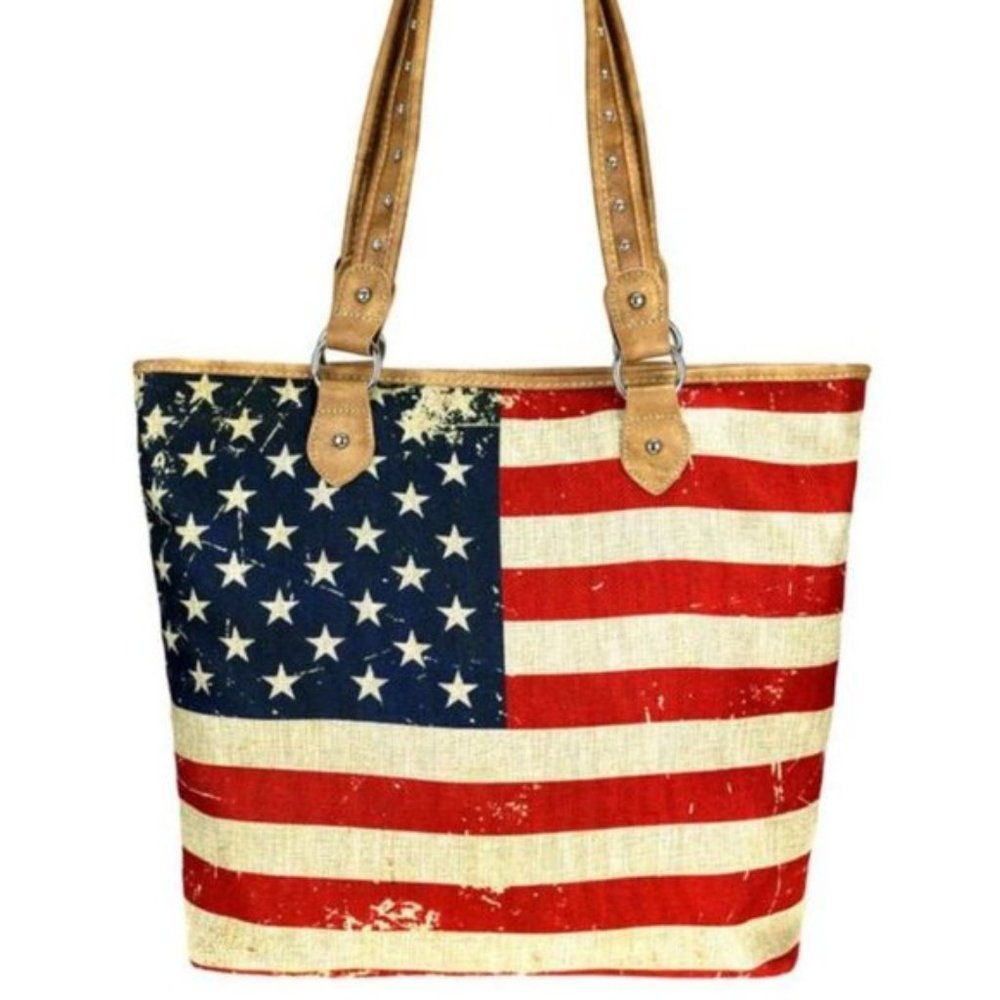 Montana West American Flag Painted Canvas Tote Bag - Picture 5 of 9